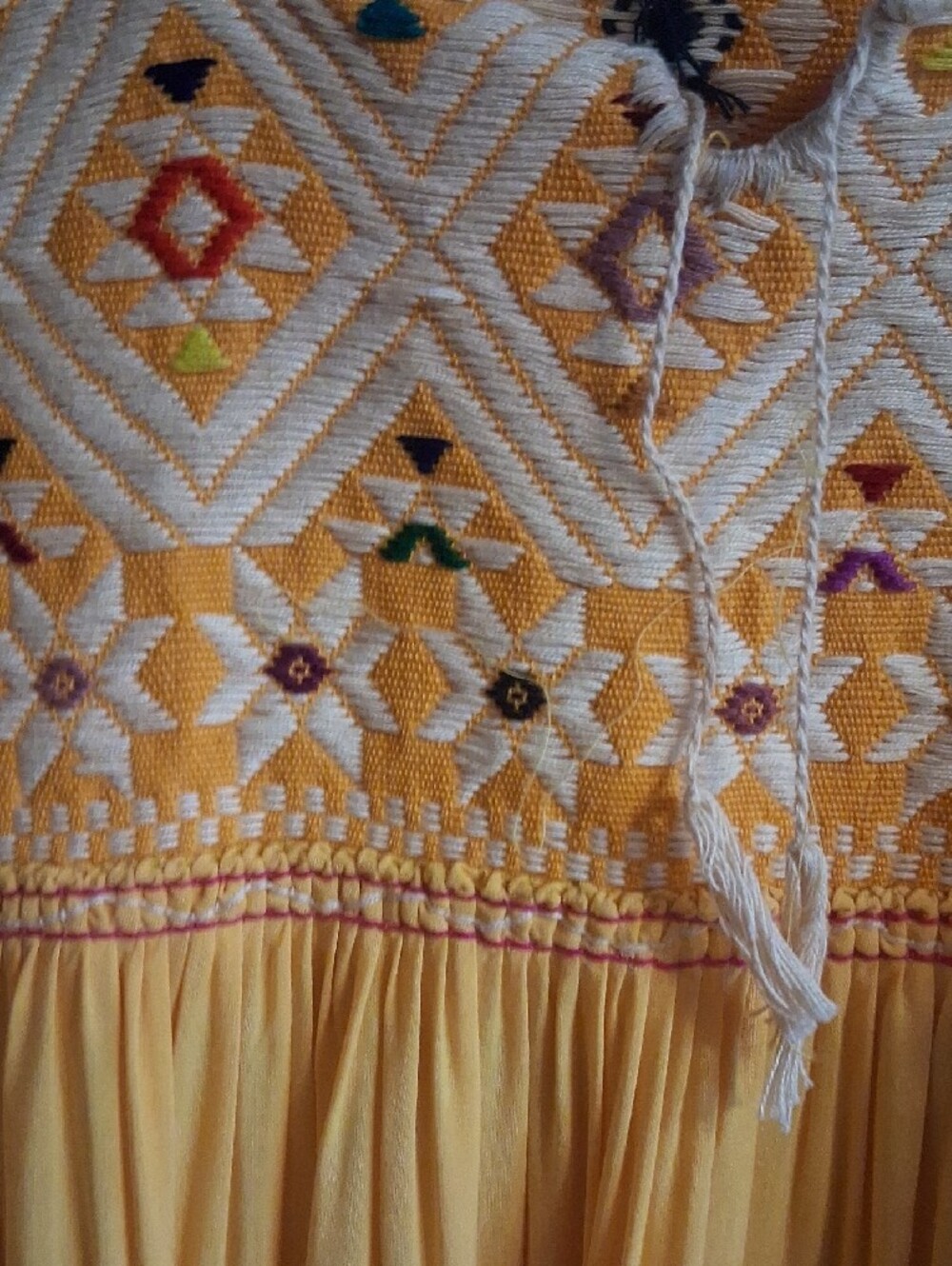 Yellow Embroidered Puff-Sleeve Mini Dress - Picture 3 of 7